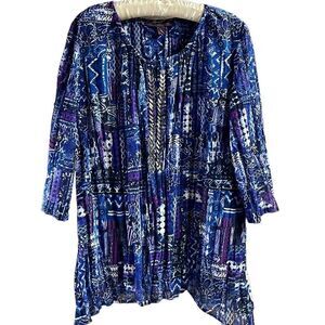 Gloria Vanderbilt Ladies Dress Top, Size Small, Blue,White,Purple Colors, Beaded